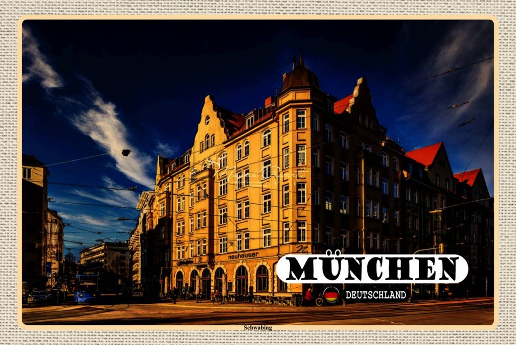 Holzschild 12x18 cm München Schwabing Stadt Gehweg Bildmotiv Reisemotiv Abenteuer Reisen