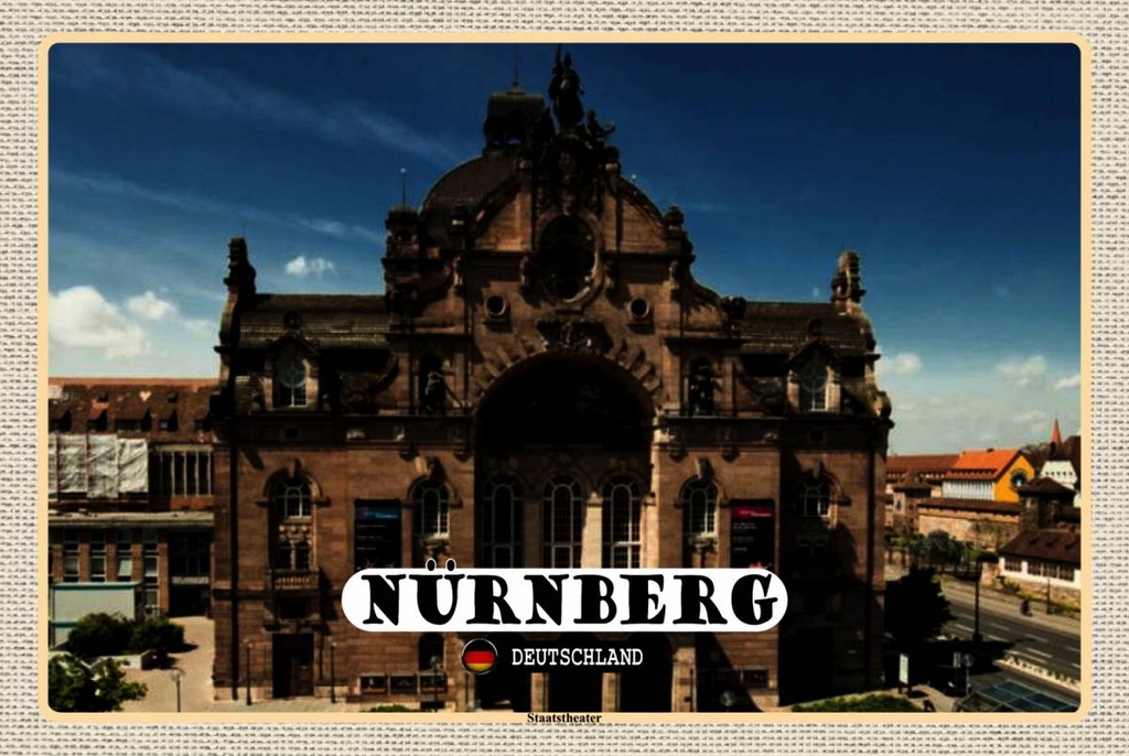 Holzschild 12x18 cm Nürnberg Staatstheater Gebäude Bildmotiv Reisemotiv Abenteuer Reisen