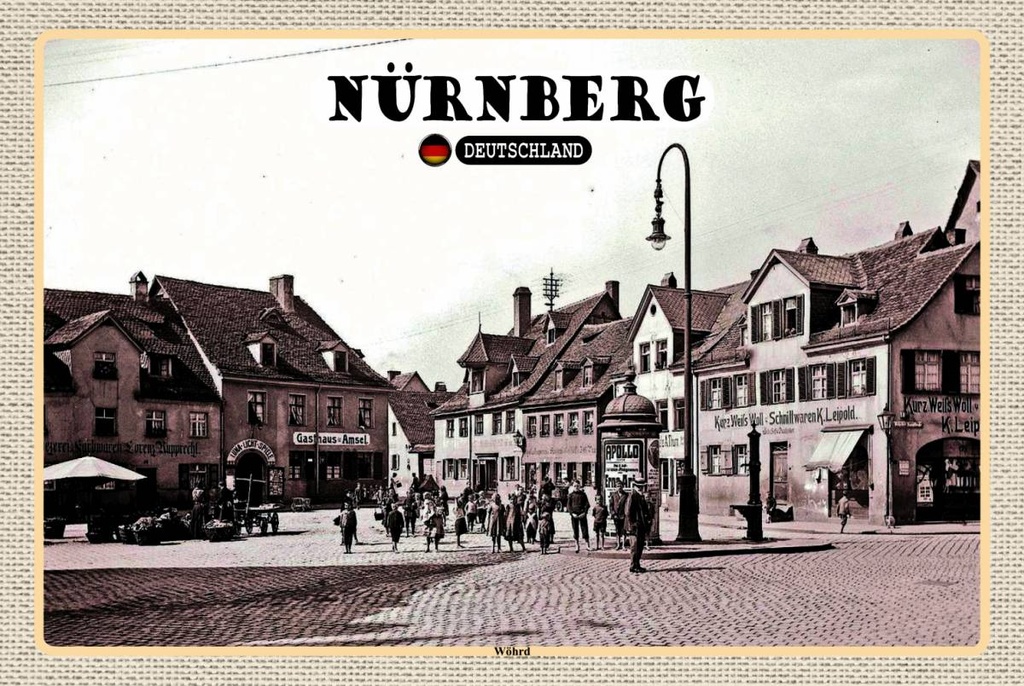 Holzschild 12x18 cm Nürnberg Wöhrd Altstadt Gemälde Bildmotiv Reisemotiv Abenteuer Reisen