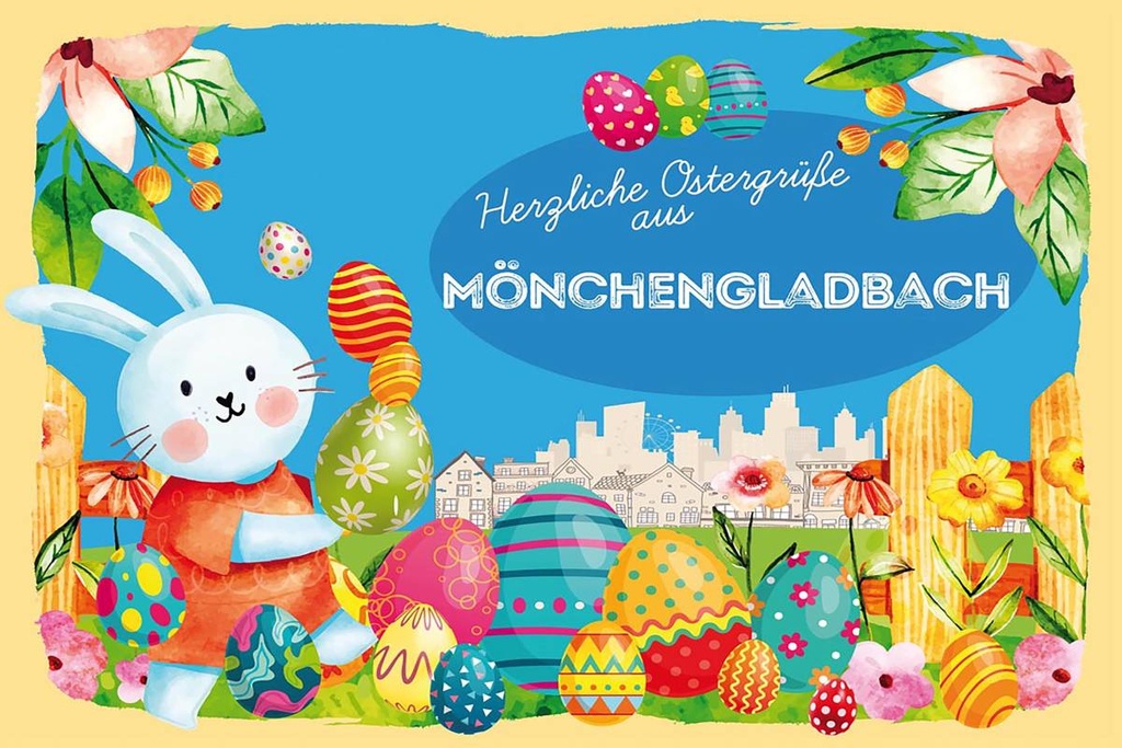 Holzschild 12x18 cm Ostergrüße MÖNCHENGLADBACH