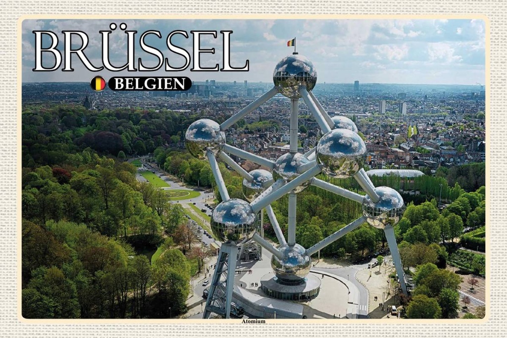 Holzschild 12x18 cm Brüssel Belgien Atomium Bildmotiv Reisemotiv Abenteuer Reisen