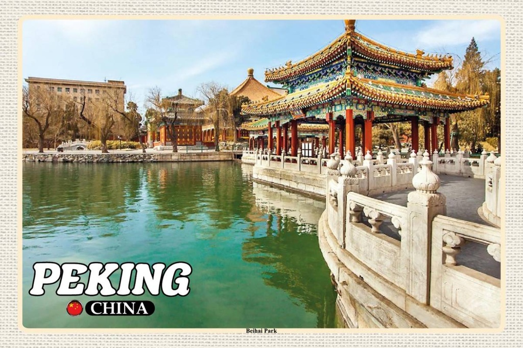 Holzschild 12x18 cm Peking China Beihai Park Bildmotiv Reisemotiv Abenteuer Reisen