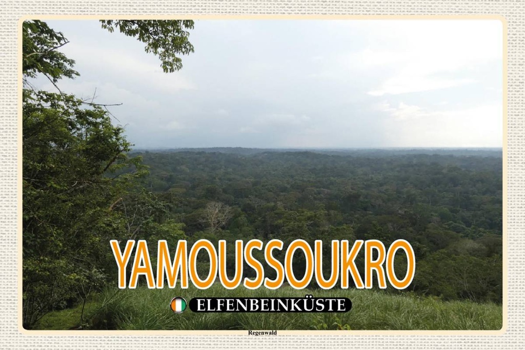 Holzschild 12x18 cm Yamoussoukro Elfenbeinküste Regenwald Bildmotiv Reisemotiv Abenteuer Reisen