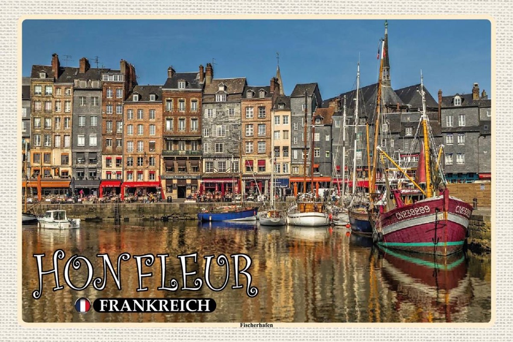Holzschild 12x18 cm Honfleur Frankreich Fischerhafen Boote
