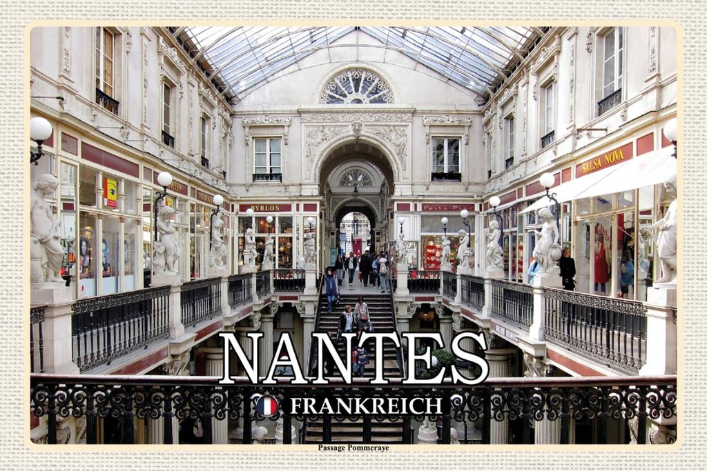 Holzschild 12x18 cm Nantes Frankreich Passage Pommeraye
