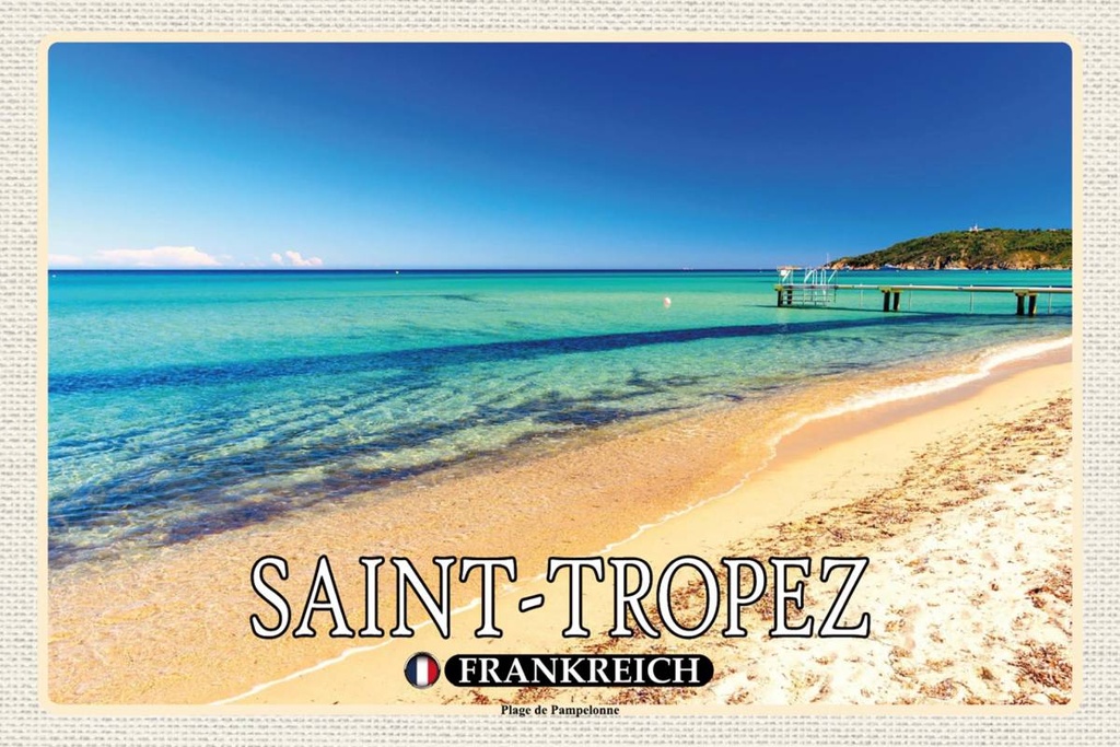 Holzschild 12x18 cm Saint-Tropez Plage de Pampelonne Bildmotiv Reisemotiv Abenteuer Reisen