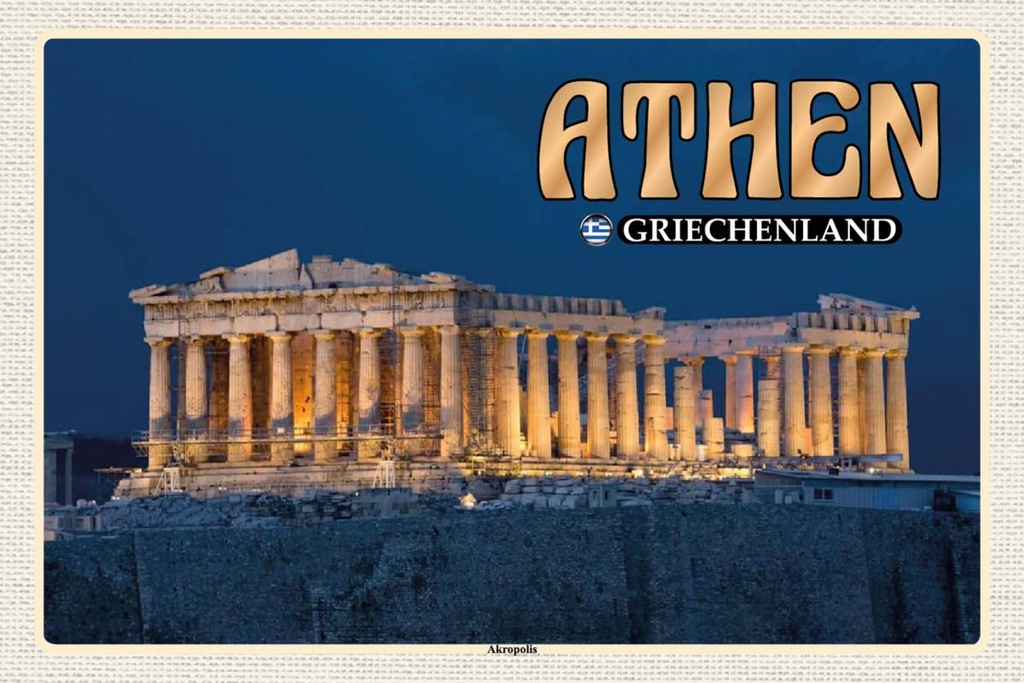 Holzschild 12x18 cm Athen Griechenland Akropolis Stadtfestung Bildmotiv Reisemotiv Abenteuer Reisen