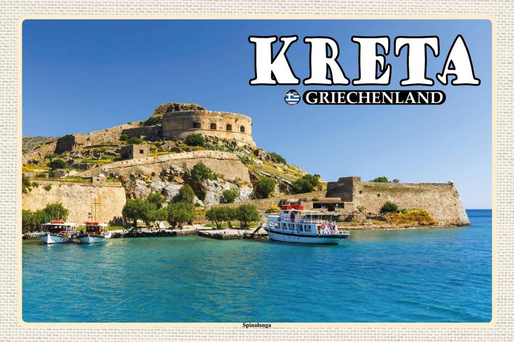 Holzschild 12x18 cm Kreta Griechenland Spinalonga Insel Bildmotiv Reisemotiv Abenteuer Reisen