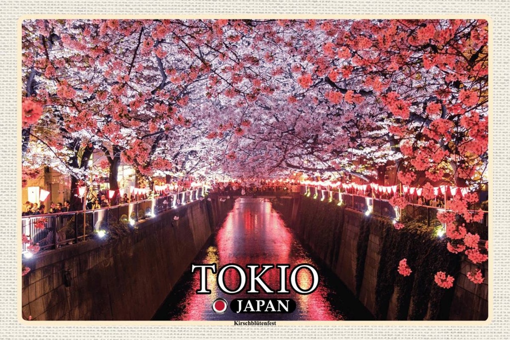 Holzschild 12x18 cm Tokio Japan Kirschblütenfest Bäume Fluss Bildmotiv Reisemotiv Abenteuer Reisen