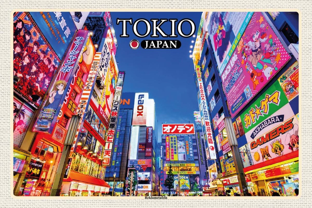 Holzschild 12x18 cm Tokio Japan Reklametafeln Bildmotiv Reisemotiv Abenteuer Reisen