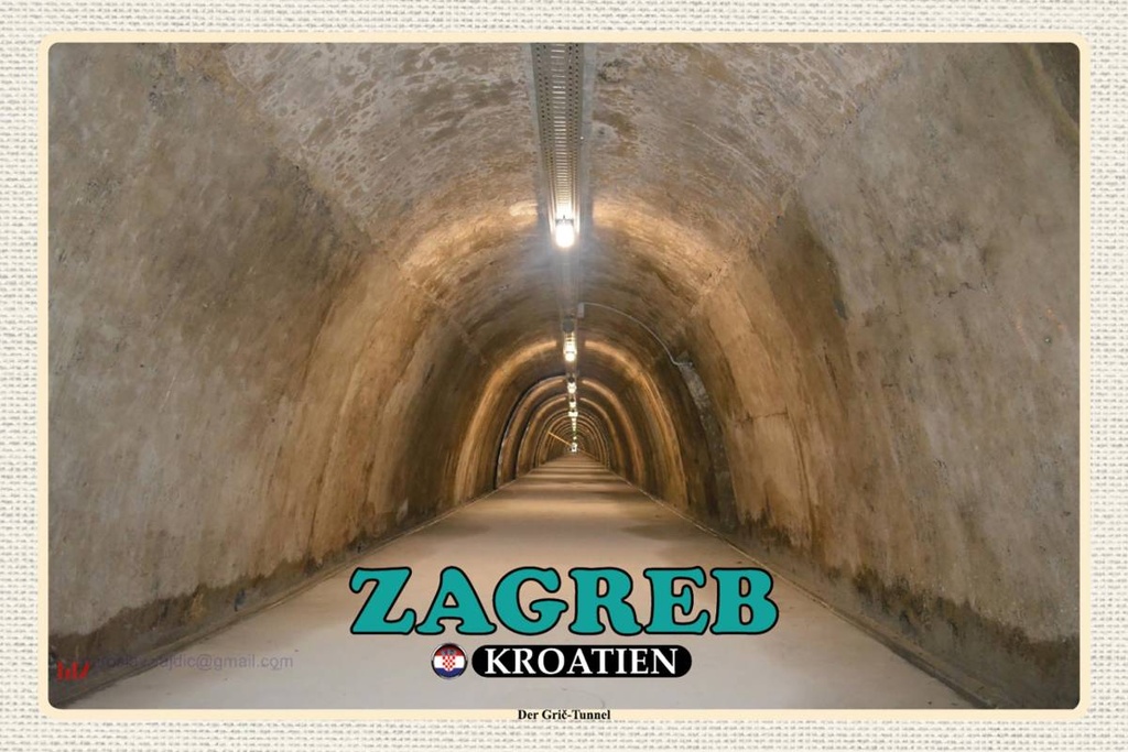 [LA-1786136-H] Holzschild 12x18 cm Zagreb Kroatien Der Gric-Tunnel Bildmotiv Reisemotiv Abenteuer Reisen