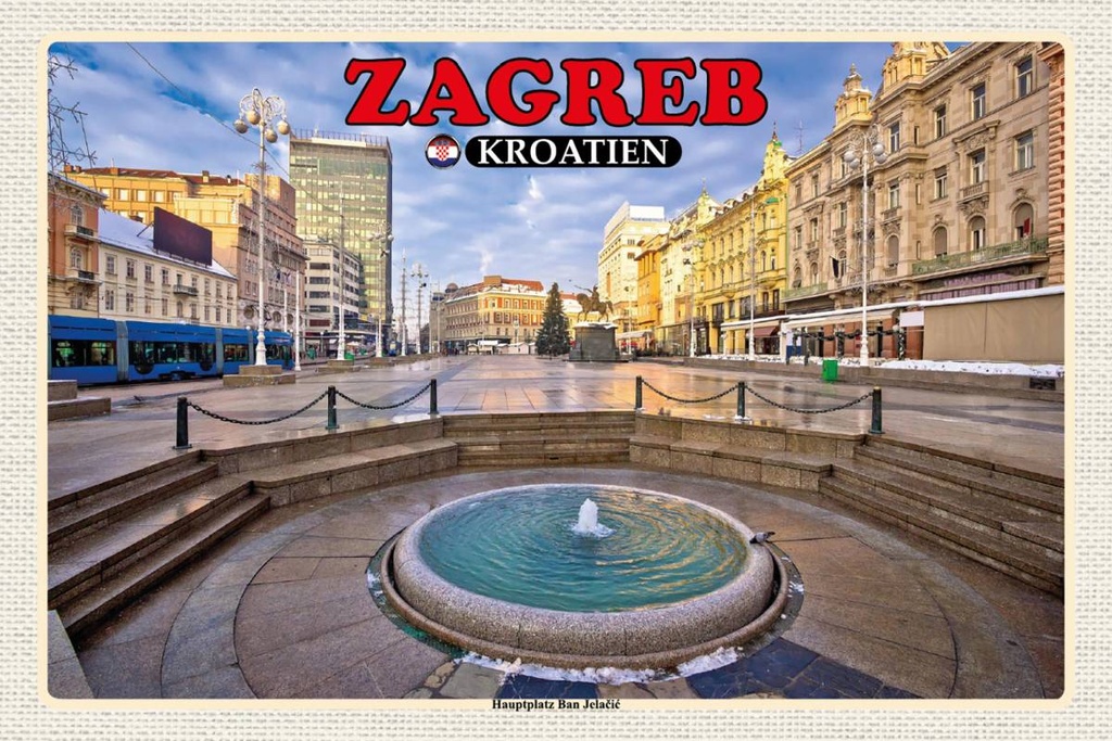 Holzschild 12x18 cm Zagreb Kroatien Hauptplatz Ban Jelacic Bildmotiv Reisemotiv Abenteuer Reisen