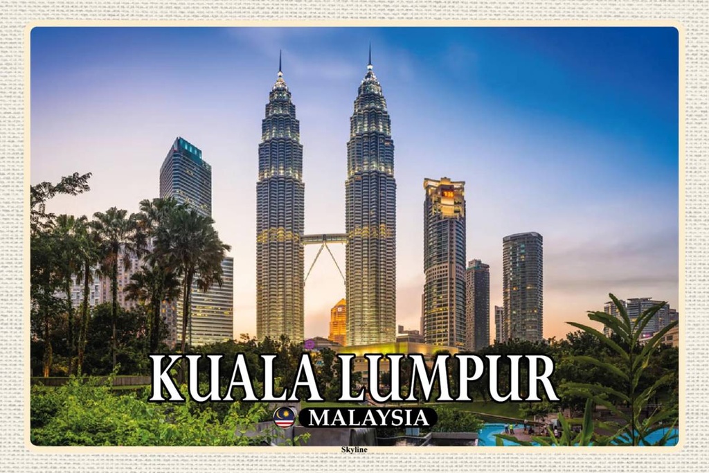 Holzschild 12x18 cm Kuala Lumpur Malaysia Skyline Bildmotiv Reisemotiv Abenteuer Reisen