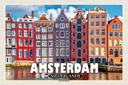 Holzschild 12x18 cm Amsterdam Niederlande Tanzende Häuser Bildmotiv Reisemotiv Abenteuer Reisen