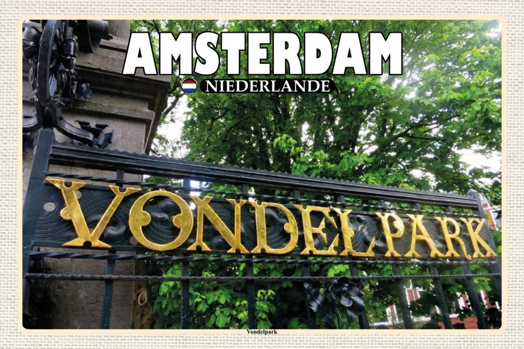 Holzschild 12x18 cm Amsterdam Niederlande Vondelpark Bildmotiv Reisemotiv Abenteuer Reisen