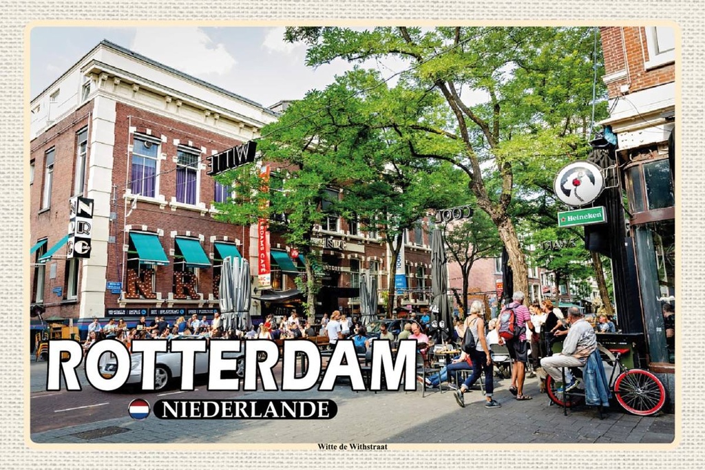 Holzschild 12x18 cm Rotterdam Niederlande Witte de Withstraat Bildmotiv Reisemotiv Abenteuer Reisen