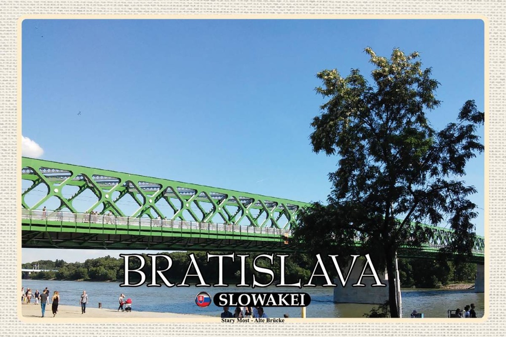 Holzschild 12x18 cm Bratislava Slowakei Stary Most Alte Brücke Bildmotiv Reisemotiv Abenteuer Reisen
