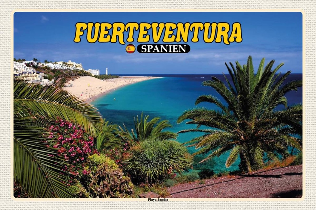 Holzschild 12x18 cm Fuerteventura Spanien Playa Jandia Meer Bildmotiv Reisemotiv Abenteuer Reisen
