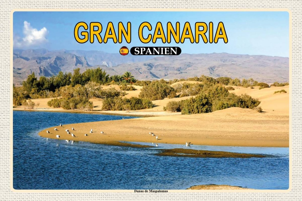 Holzschild 12x18 cm Gran Canaria Spanien Dunas de Maspalomas Bildmotiv Reisemotiv Abenteuer Reisen