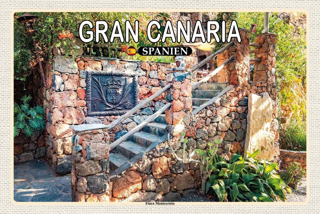 Holzschild 12x18 cm Gran Canaria Spanien Finca Montecristo Bildmotiv Reisemotiv Abenteuer Reisen