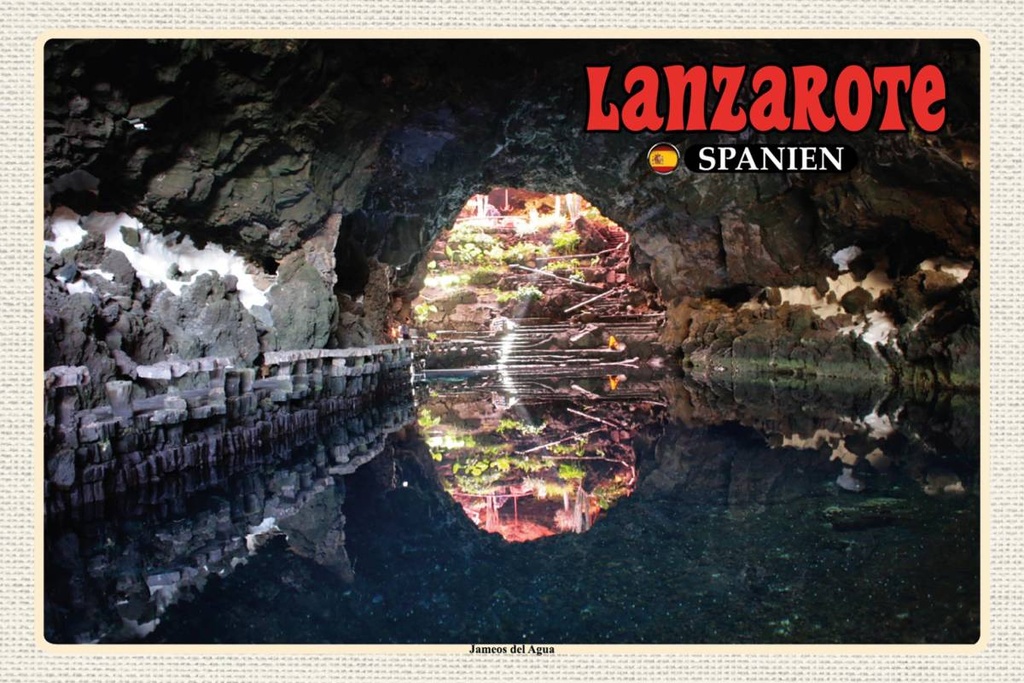 Holzschild 12x18 cm Lanzarote Spanien Jameos del Agua Bildmotiv Reisemotiv Abenteuer Reisen