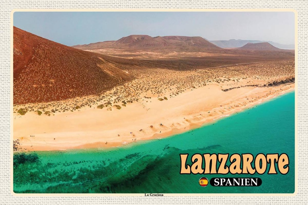 Holzschild 12x18 cm Lanzarote Spanien La Graciosa Insel Bildmotiv Reisemotiv Abenteuer Reisen