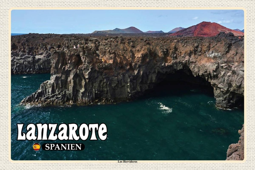 Holzschild 12x18 cm Lanzarote Spanien Los Hervideros Küste Bildmotiv Reisemotiv Abenteuer Reisen