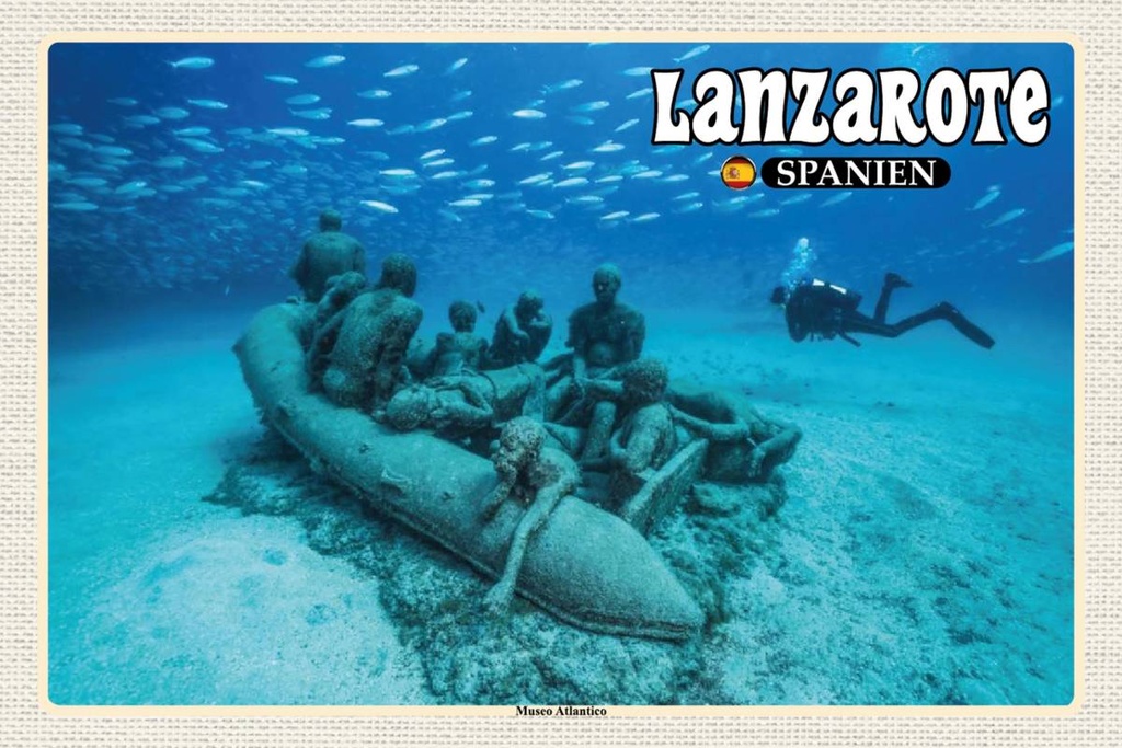 Holzschild 12x18 cm Lanzarote Spanien Museo Atlantico Museum Bildmotiv Reisemotiv Abenteuer Reisen