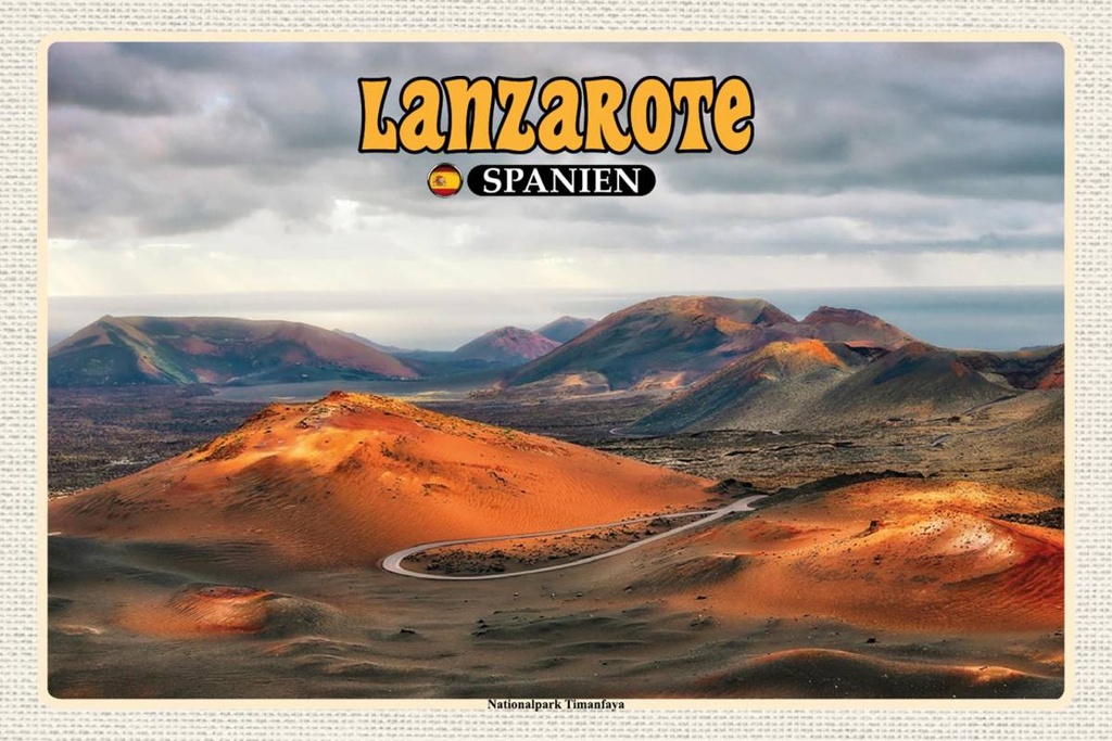 Holzschild 12x18 cm Lanzarote Spanien Nationalpark Timanfaya Bildmotiv Reisemotiv Abenteuer Reisen
