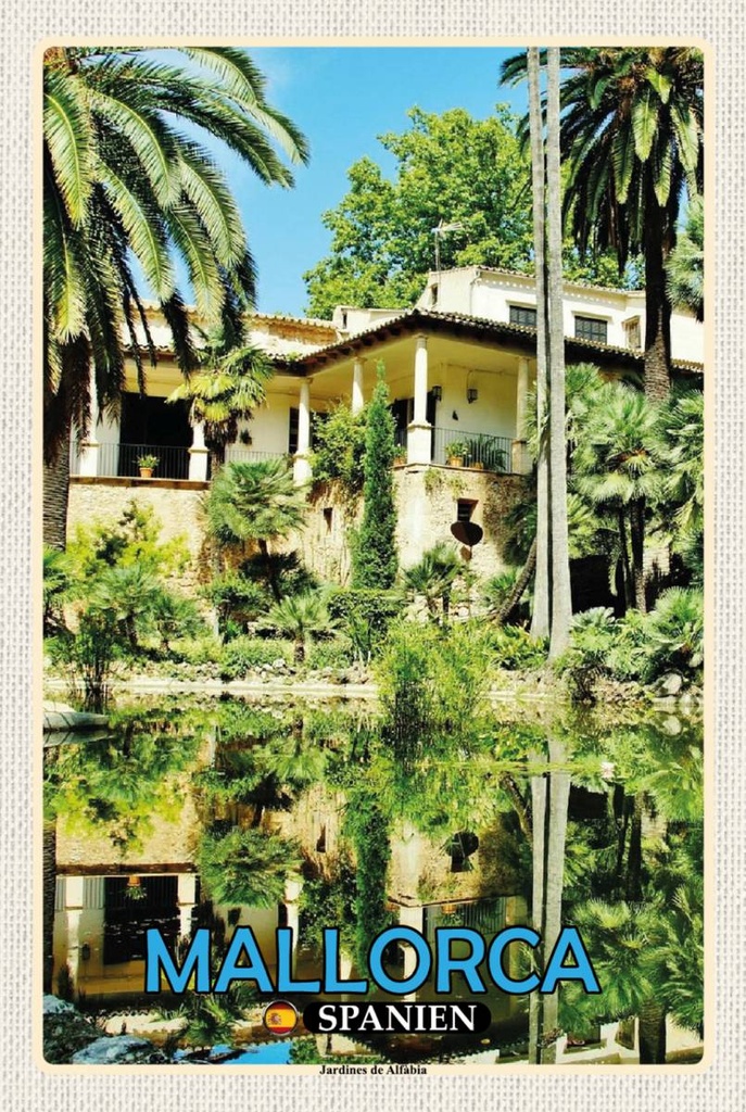 Holzschild 18x12 cm Mallorca Spanien Jardines de Alfabia Bildmotiv Reisemotiv Abenteuer Reisen