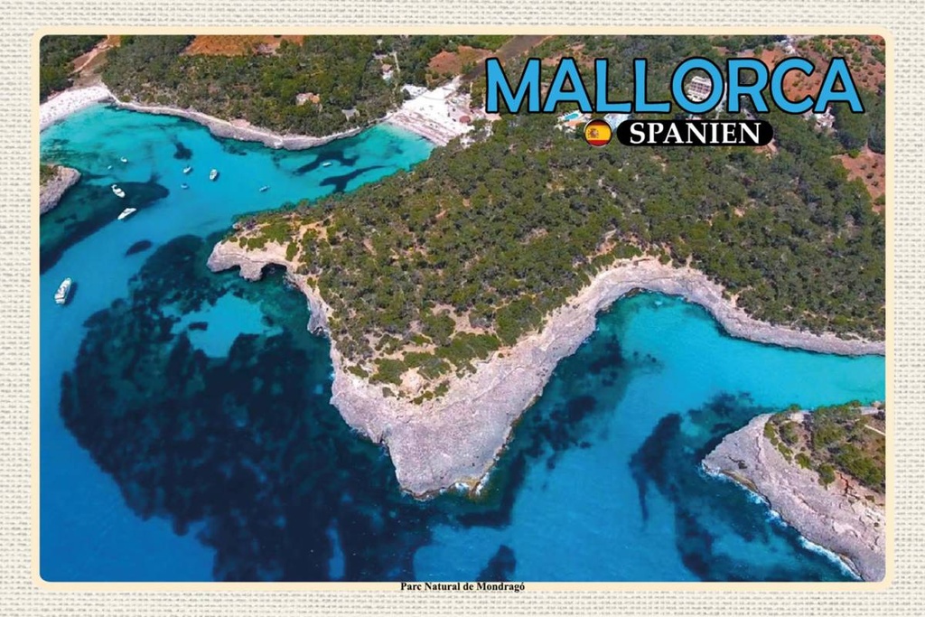 Holzschild 12x18 cm Mallorca Spanien Parc Natural de Mondragó Bildmotiv Reisemotiv Abenteuer Reisen