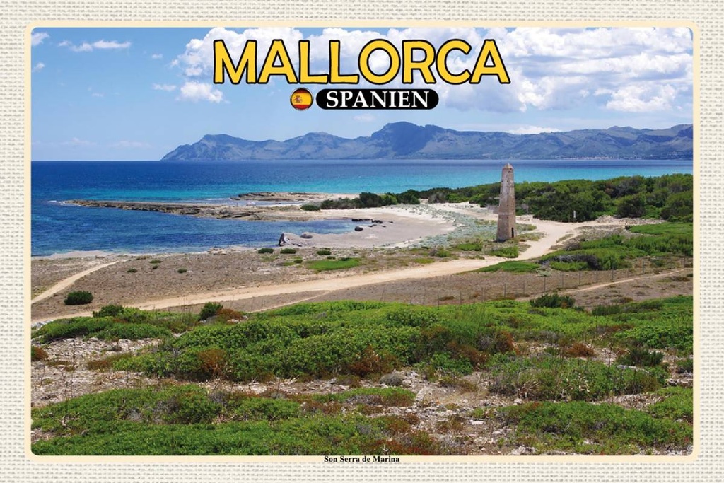 Holzschild 12x18 cm Mallorca Spanien Reisen Son Serra de Marina Meer Bildmotiv Reisemotiv Abenteuer