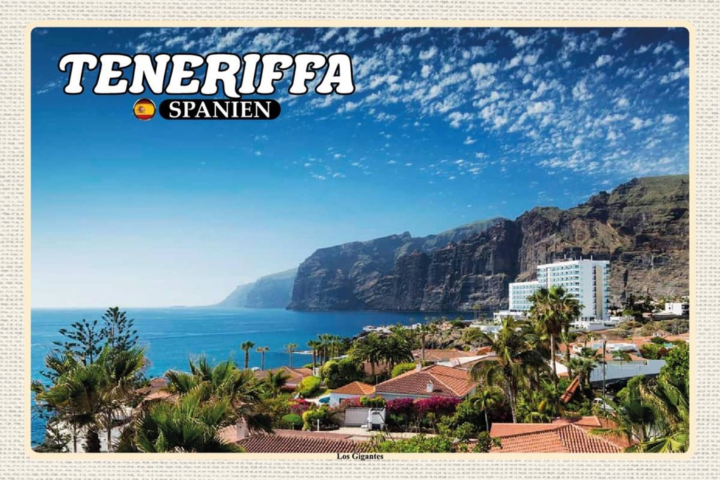 Holzschild 12x18 cm Teneriffa Spanien Los Gigantes Steilküste Bildmotiv Reisemotiv Abenteuer Reisen