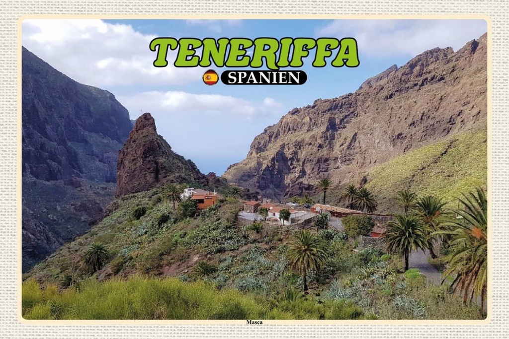 Holzschild 12x18 cm Teneriffa Spanien Masca Bergdorf Gebirge Bildmotiv Reisemotiv Abenteuer Reisen