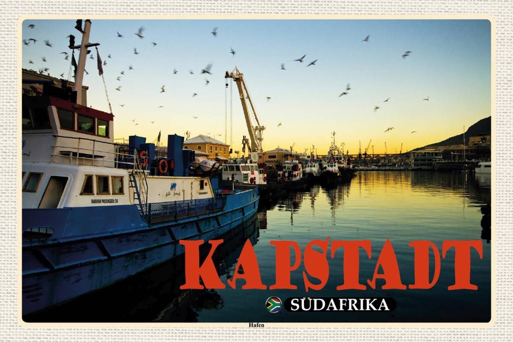 Holzschild 12x18 cm Kapstadt Südafrika Hafen Meer Boote Bildmotiv Reisemotiv Abenteuer Reisen