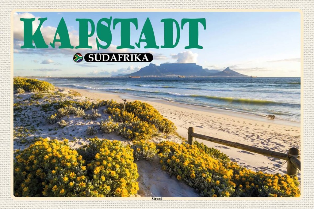 Holzschild 12x18 cm Kapstadt Südafrika Strand Meer Berge Bildmotiv Reisemotiv Abenteuer Reisen