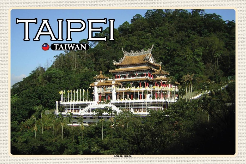 Holzschild 12x18 cm Taipei Taiwan Zhinan Tempel Bildmotiv Reisemotiv Abenteuer Reisen