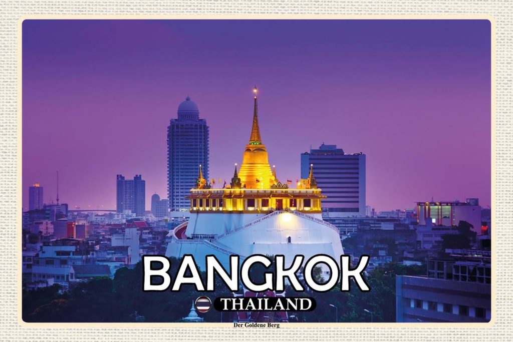 Holzschild 12x18 cm Bangkok Thailand Der Goldene Berg Tempel Bildmotiv Reisemotiv Abenteuer Reisen