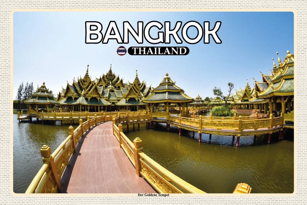 Holzschild 12x18 cm Bangkok Thailand Der Goldene Tempel Bildmotiv Reisemotiv Abenteuer Reisen