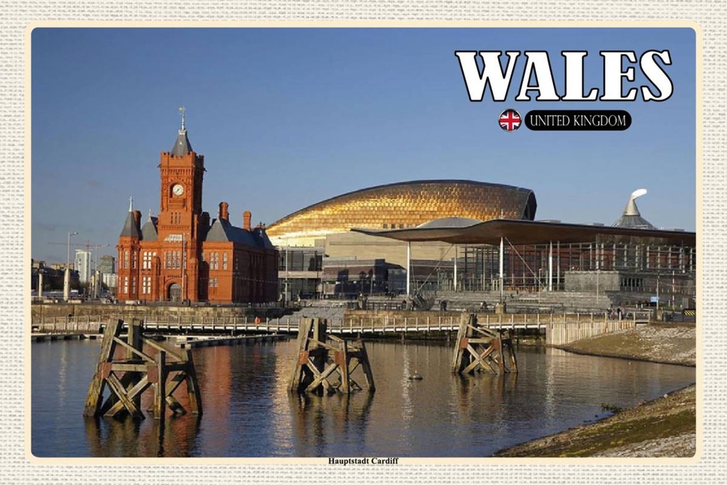 Holzschild 12x18 cm Wales United Kingdom Hauptstadt Cardiff Bildmotiv Reisemotiv Abenteuer Reisen