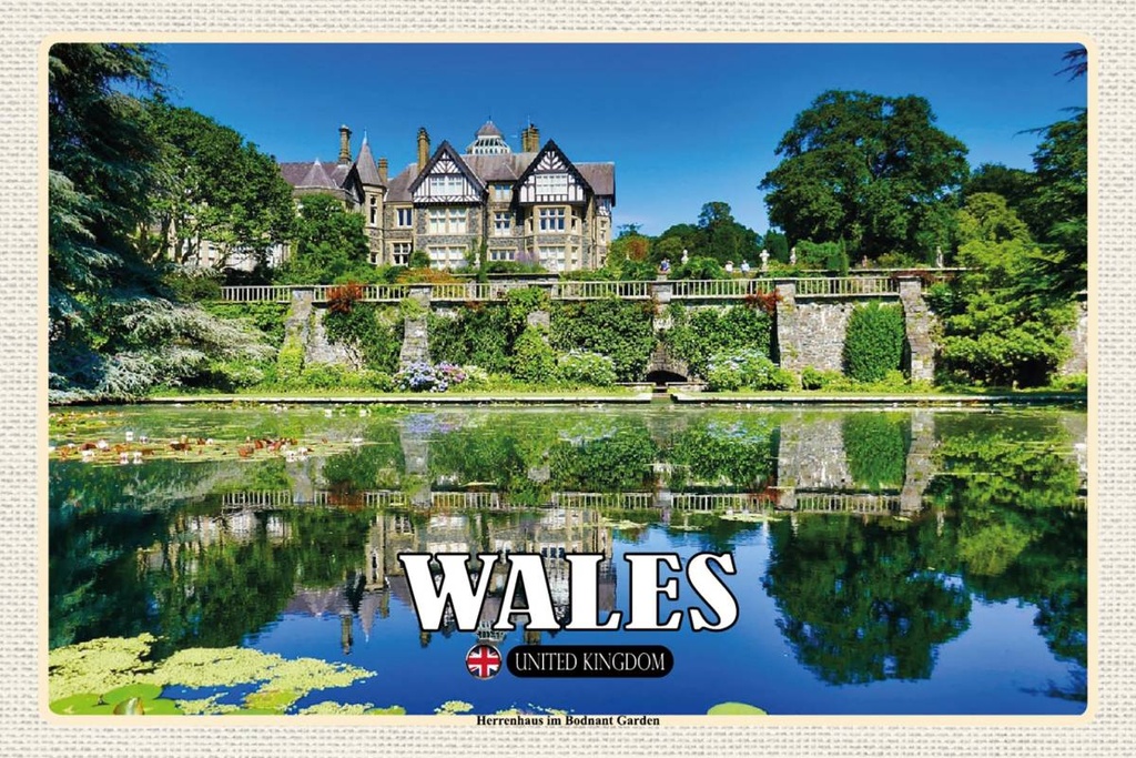Holzschild 12x18 cm Wales United Kingdom Bodnant Garden Bildmotiv Reisemotiv Abenteuer Reisen