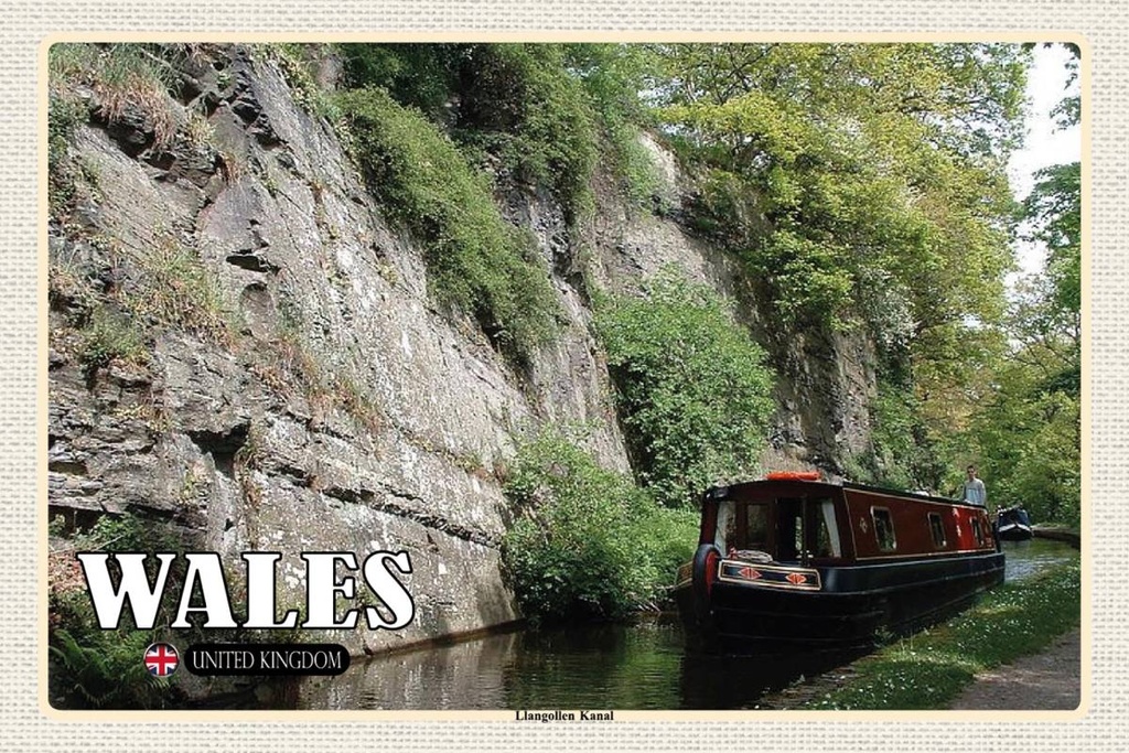 Holzschild 12x18 cm Wales United Kingdom Llangollen Kanal Bildmotiv Reisemotiv Abenteuer Reisen