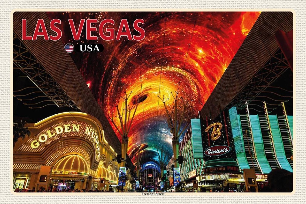 Holzschild 12x18 cm Las Vegas USA Fremont Street Casinos Bildmotiv Reisemotiv Abenteuer Reisen