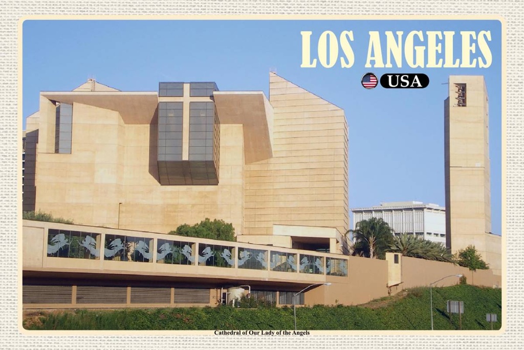 Holzschild 12x18 cm Los Angeles Reisen Cathedral Our Lady of Angels Bildmotiv Reisemotiv Abenteuer