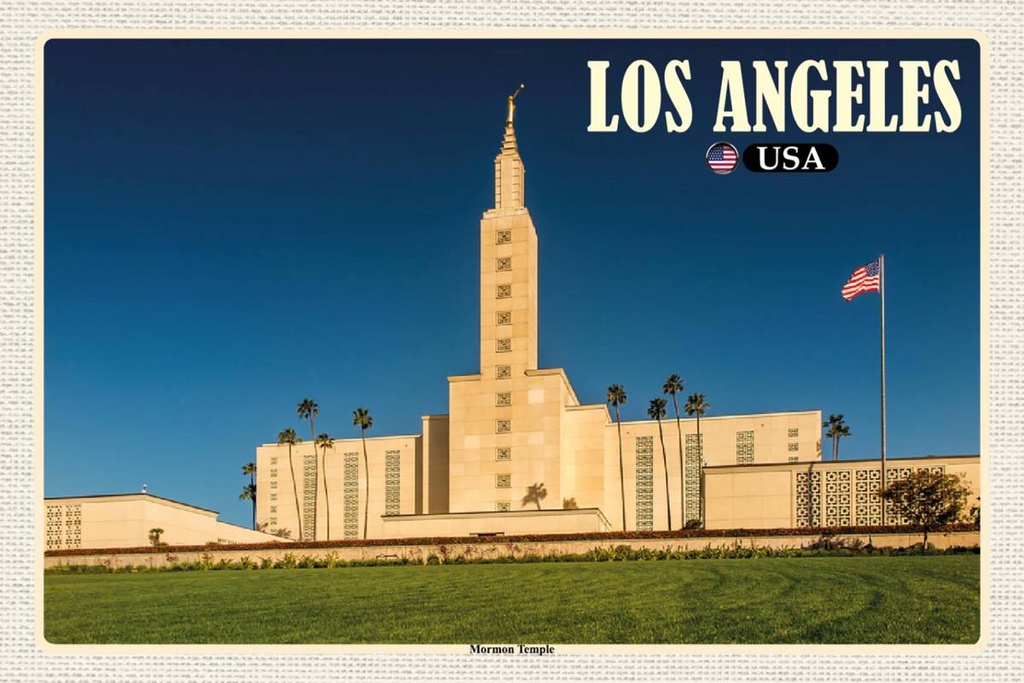 Holzschild 12x18 cm Los Angeles USA Mormon Temple Bildmotiv Reisemotiv Abenteuer Reisen
