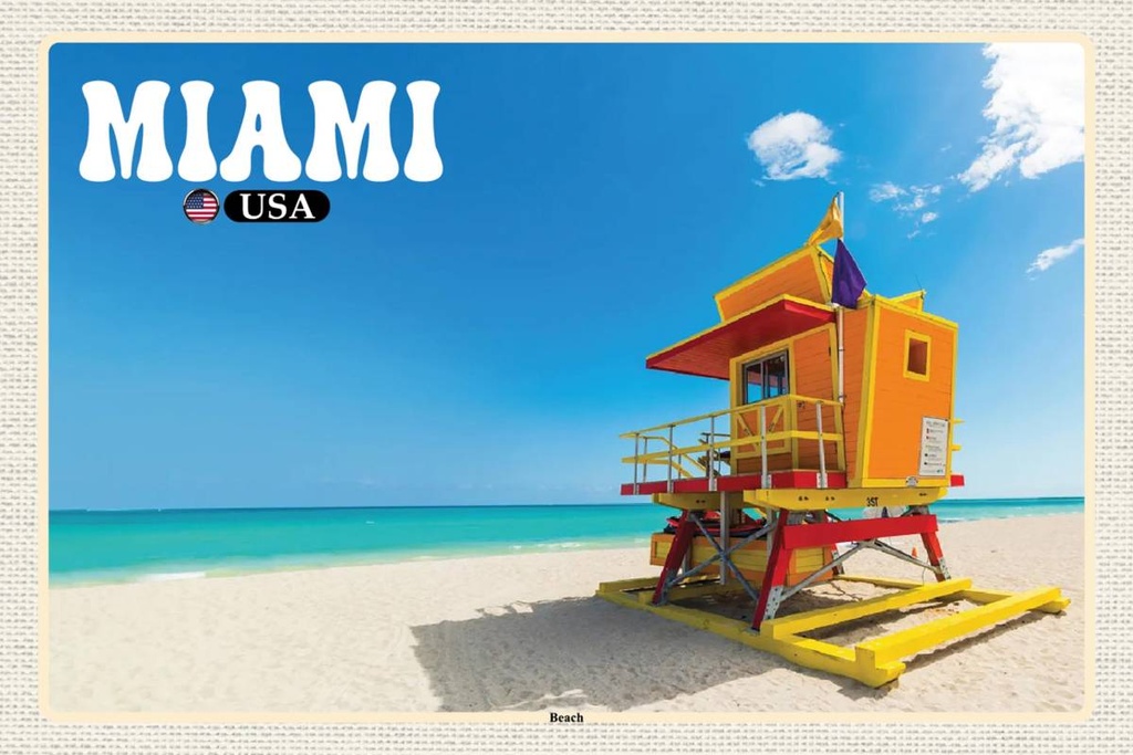 Holzschild 12x18 cm Miami USA Strand Meer Bildmotiv Reisemotiv Abenteuer Reisen