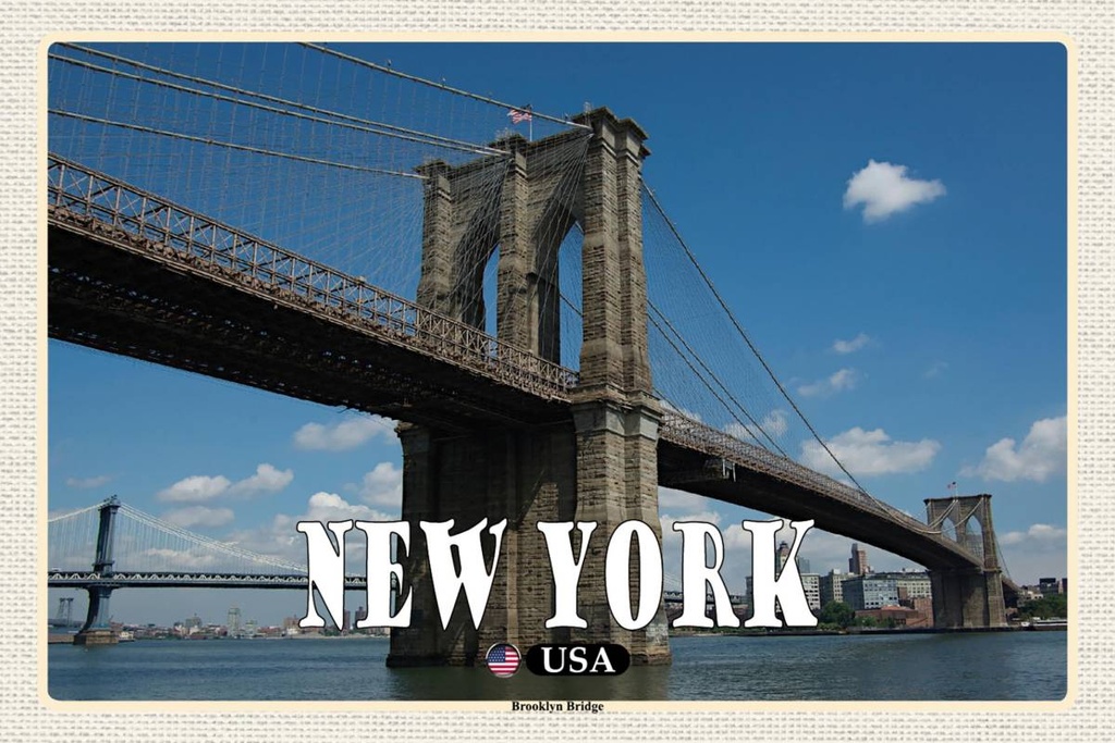 Holzschild 12x18 cm New York USA Brookly Bridge Brücke Bildmotiv Reisemotiv Abenteuer Reisen