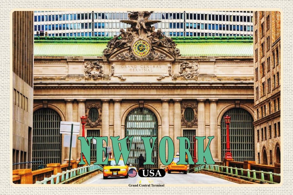 Holzschild 12x18 cm New York USA Grand Central Terminal Bildmotiv Reisemotiv Abenteuer Reisen