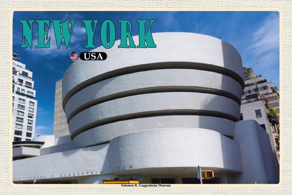 Holzschild 12x18 cm New York Reisen USA Solomon R. Guggenheim Museum Bildmotiv Reisemotiv Abenteuer