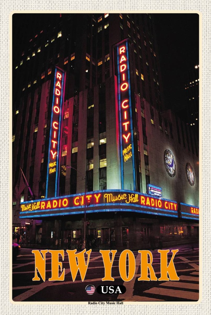 Holzschild 18x12 cm New York Reisen USA Radio City Music Hall Bildmotiv Reisemotiv Abenteuer
